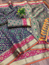 Navy blue color soft patola silk saree with zari weaving work