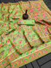 Parrot green color soft pashmina silk saree with zari weaving work