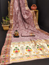 Light peach color hand bandhej silk saree with meenakari weaving work