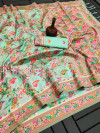 Sea green color soft pashmina silk saree with zari weaving work