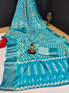 Sky blue color soft dola silk saree with laheriya printed work