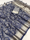Gray color soft brasso saree with zari weaving work