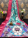 Sea green color dola silk saree with floral digital printed work