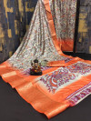 Gray color dola silk saree with digital kalamkari printed work