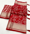Red color soft brasso saree with zari weaving work
