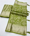 Pista green color soft brasso saree with zari weaving work