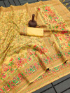 Lemon yellow color soft pashmina silk saree with woven design