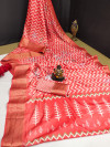 Gajari color soft dola silk saree with laheriya printed work