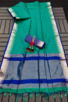 Firoji color soft tussar silk saree with zari weaving work