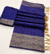 Navy blue color dola silk saree with zari weaving work