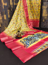 Yellow color dola silk saree with digital printed work