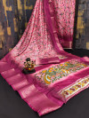 Pink color dola silk saree with digital kalamkari printed work