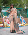 Off white and dark green color kanchipuram silk saree with zari weaving work