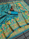 Rama green color soft pashmina silk saree with woven design