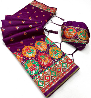 Magenta color soft pashmina silk saree with woven design