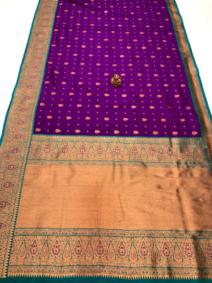 Purple color soft banarasi saree with zari weaving work
