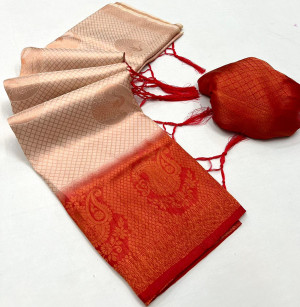 Cream color soft silk saree with zari weaving work