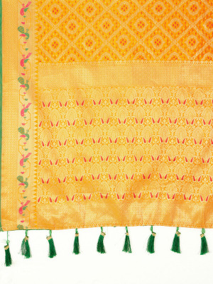 Orange color patola silk saree with woven design