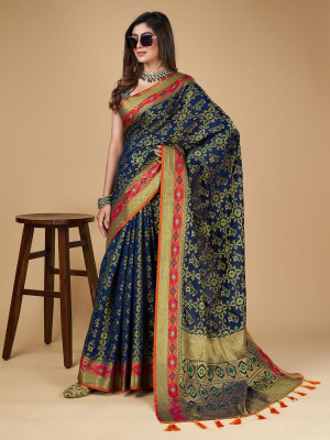 Navy blue color patola silk saree with zari weaving work