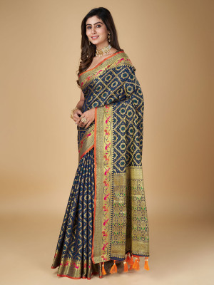 Navy blue color patola silk saree with woven design