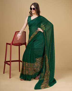 Dark green color georgette saree with sequence work