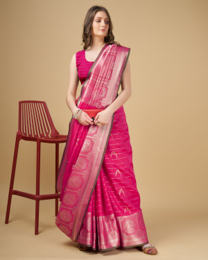 Pink color jacquard silk saree with zari work