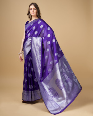 Purple color soft banarasi silk saree with zari weaving pallu