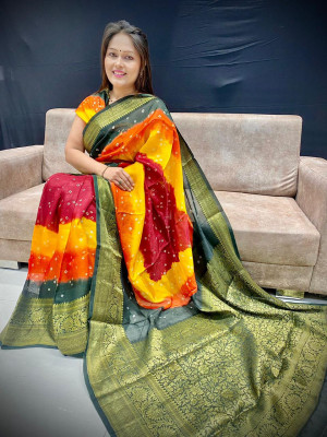 Multi color bandhani saree with hand bandhej work