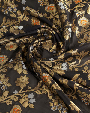 Black color soft banarasi silk saree with golden zari weaving work