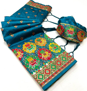 Firoji color soft pashmina silk saree with woven design