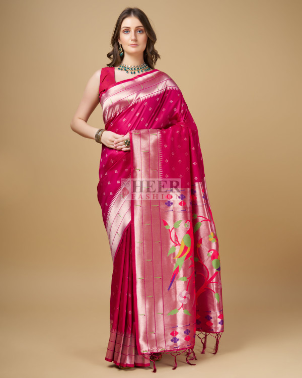 Magenta Pink Zari Woven Saree main image 1
