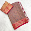 Rama green banarasi pashmina silk saree with zari weaving work