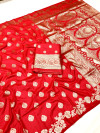Red banarasi silk saree with zari weaving work