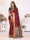 Maroon rajwadi lichi silk saree with zari weaving work