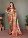 Olive green paithani tissue silk saree with zari weaving work