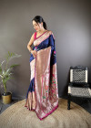 Navy blue paithani silk saree with zari weaving work