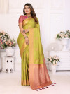 Parrot green rajwadi lichi silk saree with zari weaving work