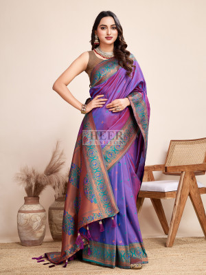 Traditional paithani silk purple jacquard saree