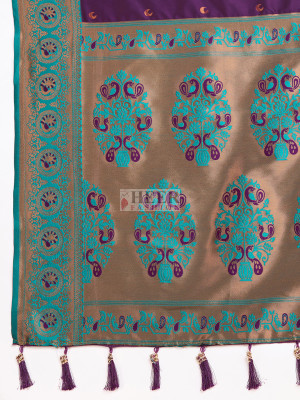 Traditional paithani silk wine jacquard saree