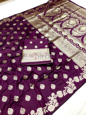 Magenta banarasi silk saree with zari weaving work