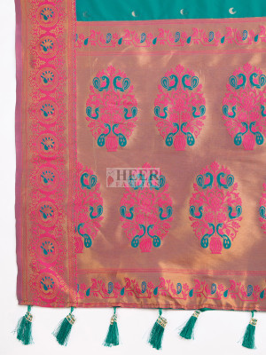 Traditional paithani silk rama green jacquard saree