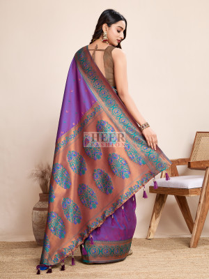 Traditional paithani silk purple jacquard saree