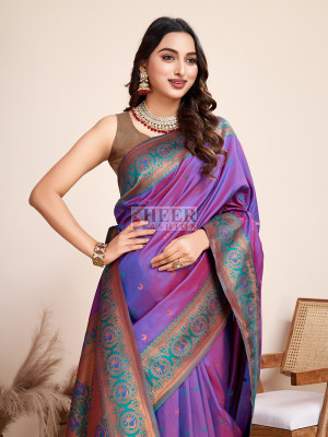 Traditional paithani silk purple jacquard saree
