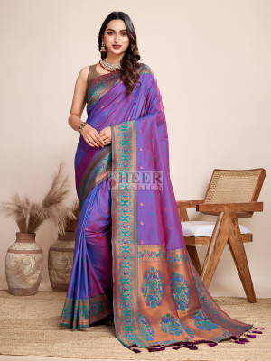 Traditional paithani silk purple jacquard saree