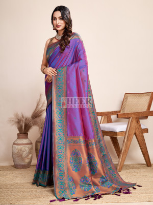 Traditional paithani silk purple jacquard saree