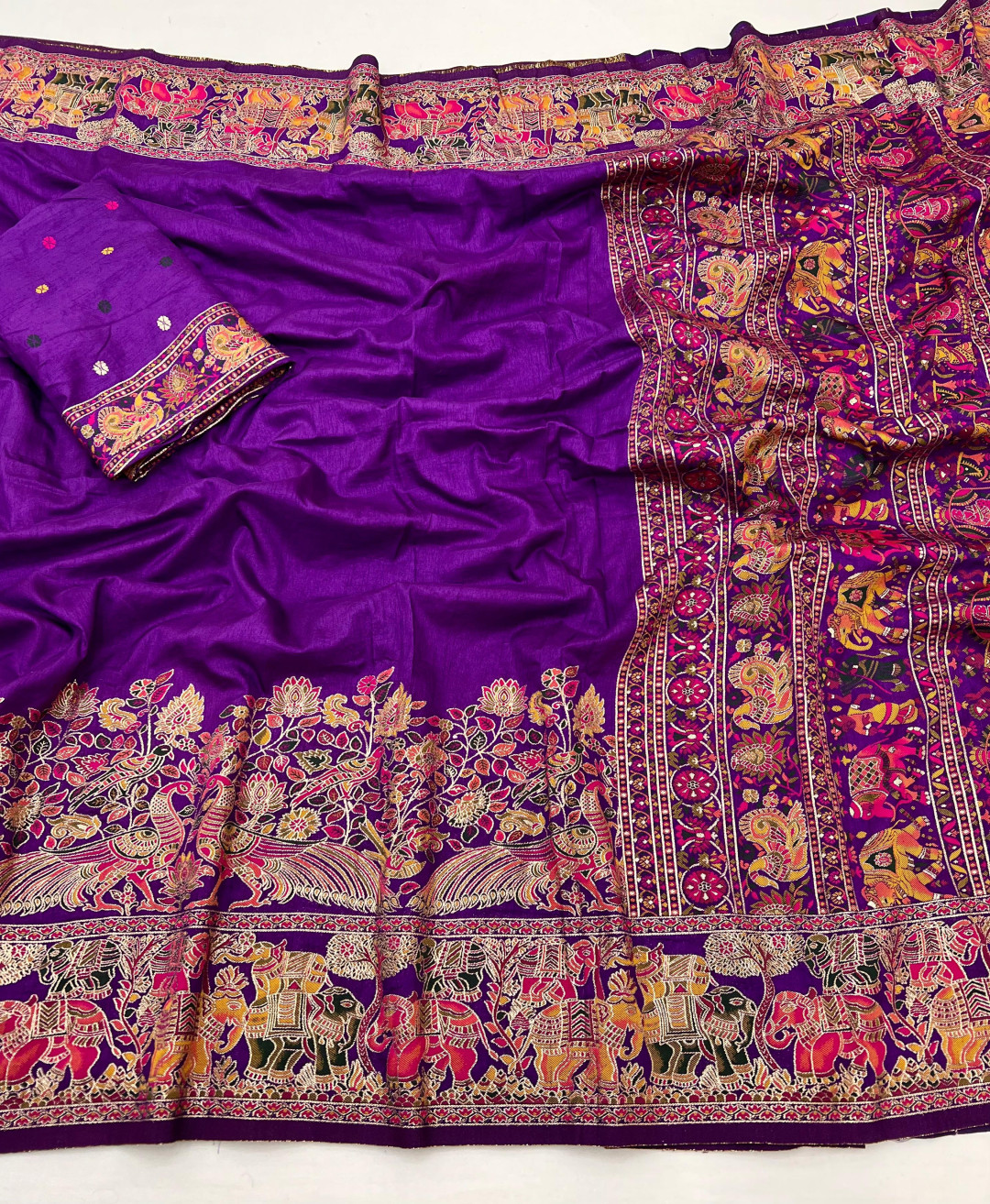 Hand-Dyed Rajwadi Pashmina Silk Saree